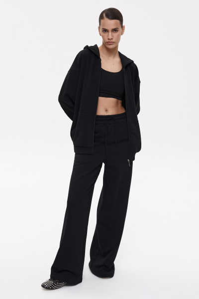 Широкие брюки с необработанными швами (L, черный) 2159