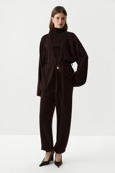 Кардиган из шерсти с поясом (Шоколадный) (M/L) 