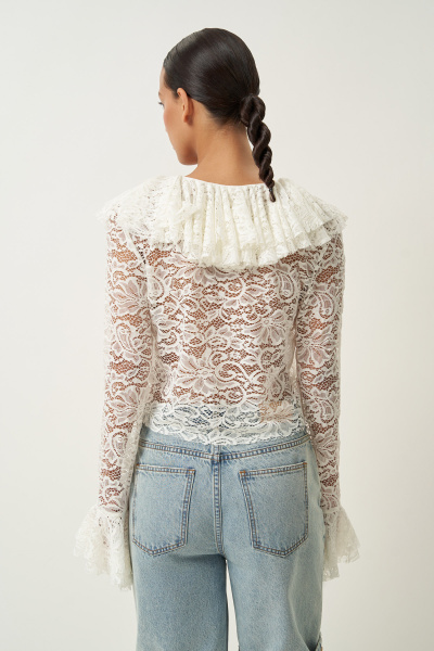 Блузка из кружева на завязках (молочный) (M) 