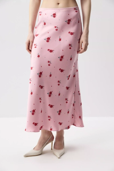 Юбка годе из сатина (Цветы на темно-розовом) (M) 