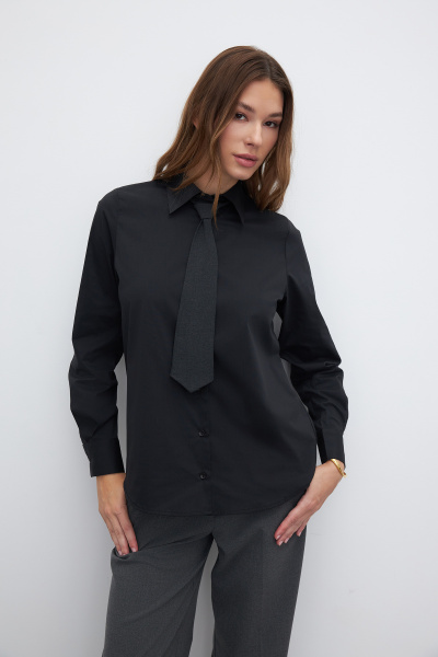 Рубашка классическая со съемным галстуком (L, черный) 2159