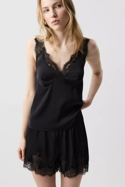 Топ с кружевными бретелями (Черный) (S) 