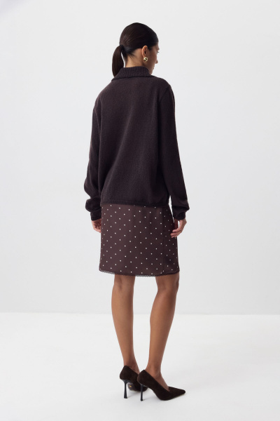 Поло ажурной вязки с длинным рукавом (коричневый) (M/L) 