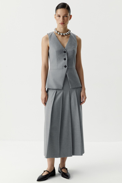 Юбка миди со складками (серый меланж) (XS) 