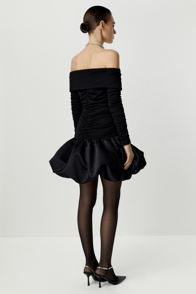 Платье с драпировкой и юбкой-баллон (черный) (XS) 