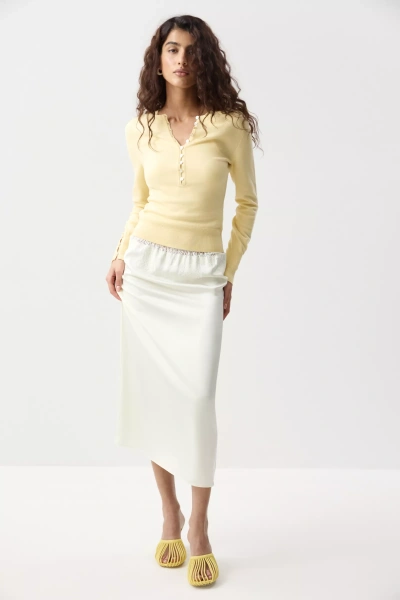 Лонгслив облегающий с пуговицами (Сливочный) (L) 