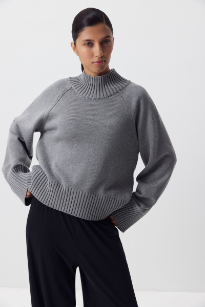 Свитер с широкой стойкой из хлопка (серый) (M/L) 