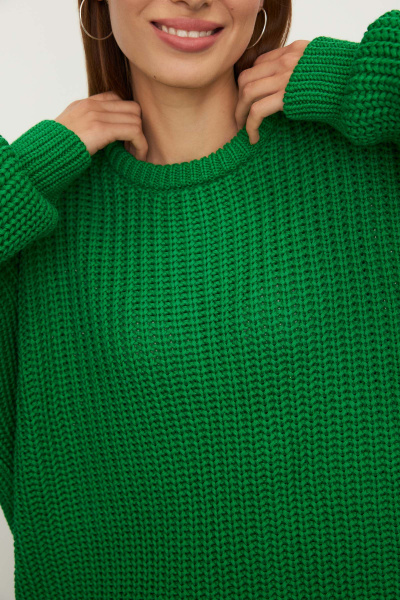 Свитер крупной вязки из хлопка (one size, травяной) 1743