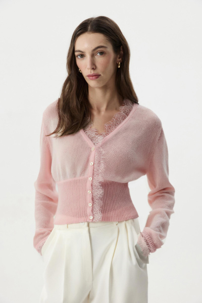 Кардиган с кружевом (Розовый) (M) 