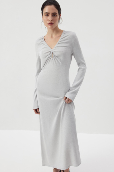 Платье макси с люрексом  (Серебряный) (M) 