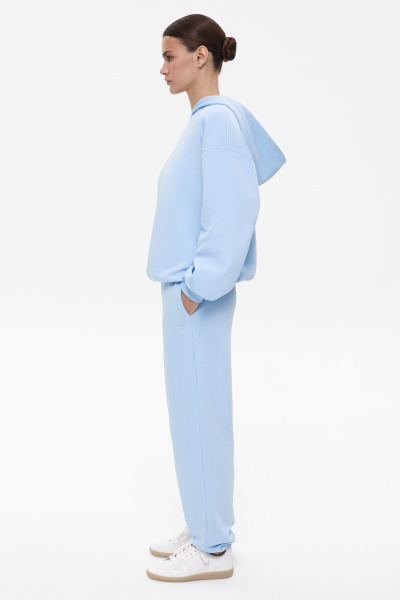 Джоггеры из футера с вышивкой (L, голубой) 1741