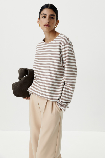 Лонгслив в полоску (молочный /коричневый) (XS/S) 