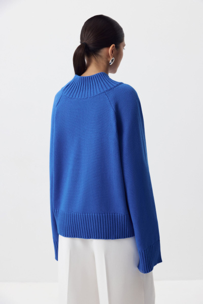 Свитер с широкой стойкой из хлопка (синий) (M/L) 