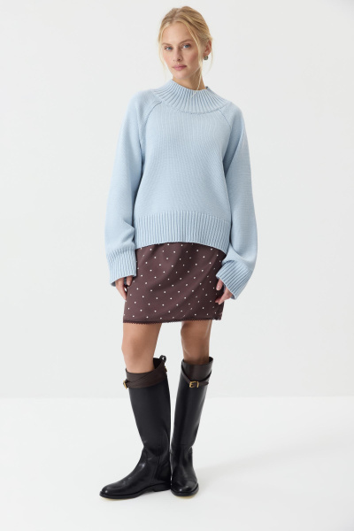 Свитер с широкой стойкой из хлопка (светло-голубой) (XS/S) 