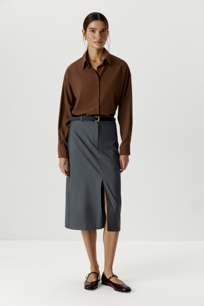 Юбка из костюмной ткани до колена (темно-серый меланж) (M) 