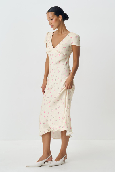 Платье из сатина с принтом (сливочный) (M) 