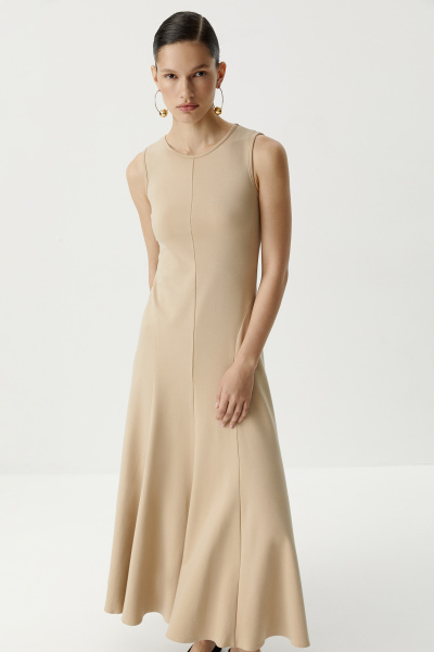 Платье макси c рельефными швами (бежевый) (XS) 