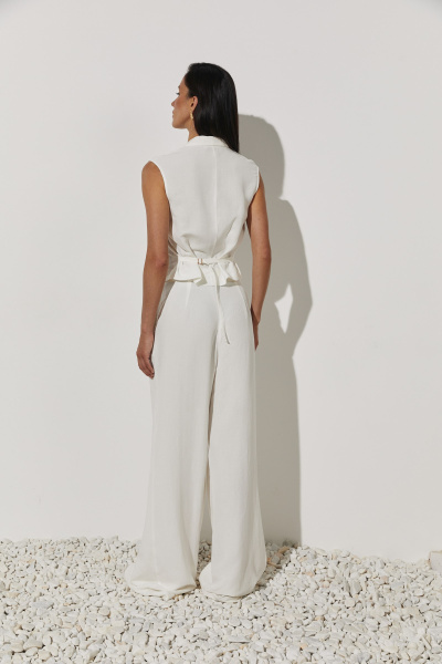 Брюки палаццо изо льна (L, молочный) 2207