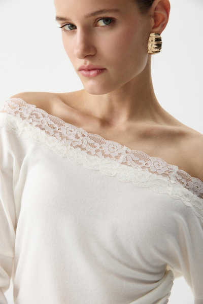 Лонгслив с кружевом из мягкого трикотажа (Молочный) (S) 