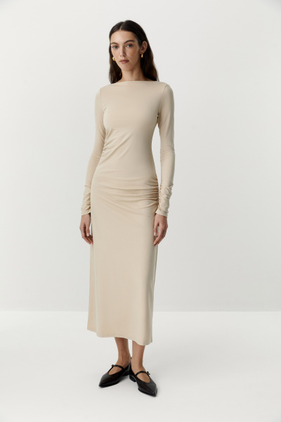 Платье макси со сборками из вискозы (бежевый) (XS)