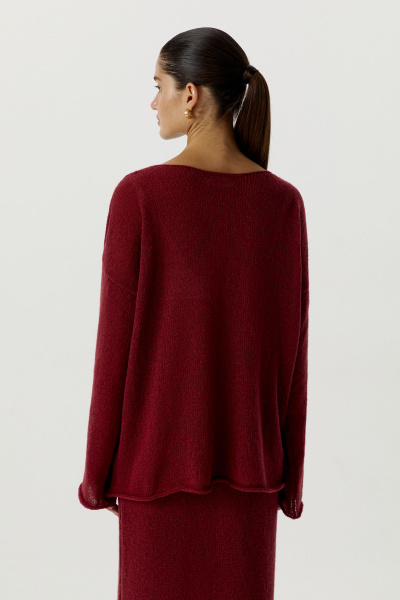 Джемпер ажурной вязки (XS/S, винный) 