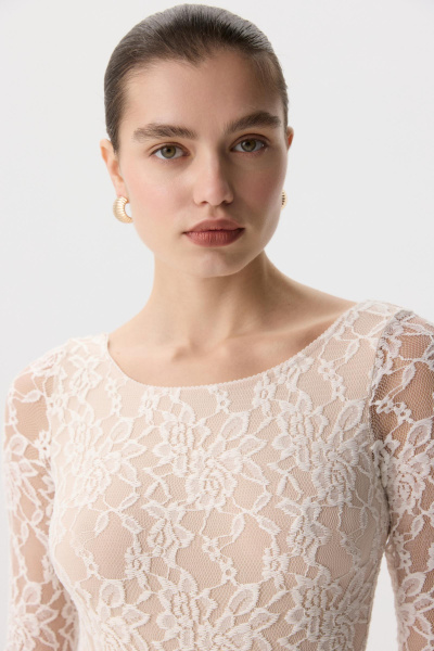 Боди из эластичного кружева с длинным рукавом (Молочный) (M) 