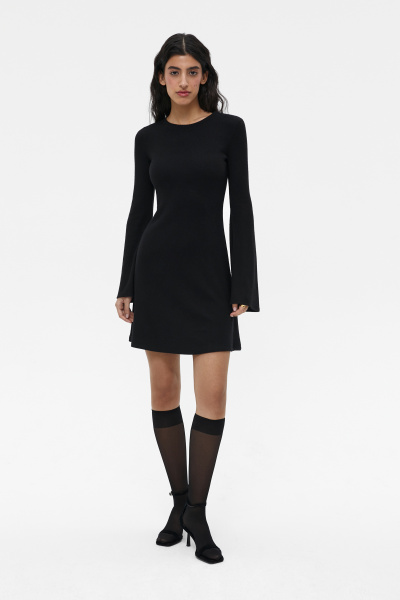 Платье мини из мягкого трикотажа (XS, черный) 