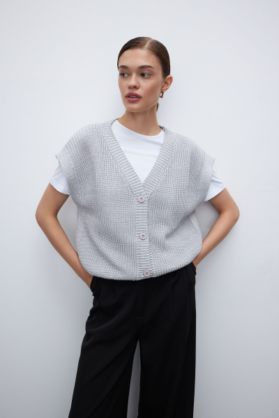 Вязаный жилет на пуговицах (one size, серый меланж) 