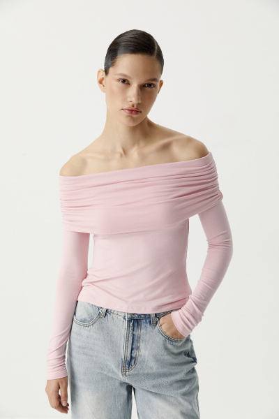 Лонгслив трикотажный с драпировкой на плечах (барби) (XS) 