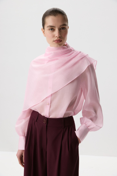 Блуза из тенселя с кейпом (Розовый) (M/L) 