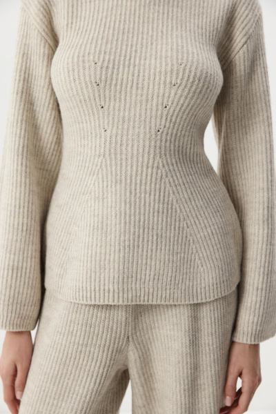 Джемпер приталенный с шерстью (светло-бежевый меланж) (M/L) 