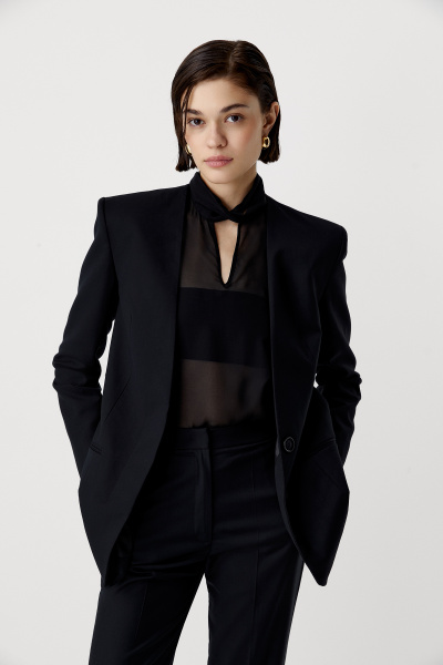 Пиджак прямой без лацканов (черный) (XS)
