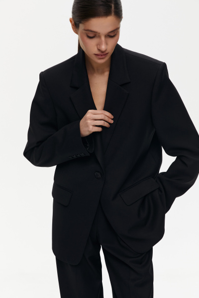 Пиджак оверсайз на одну пуговицу (XS/S, черный)