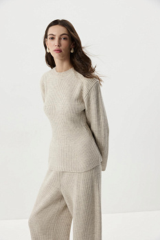Джемпер приталенный с шерстью (светло-бежевый меланж)