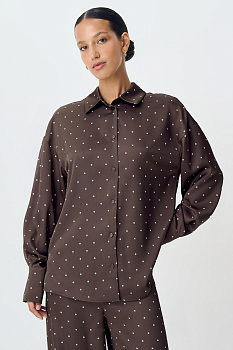 Блузка из сатина в горох (шоколадный)