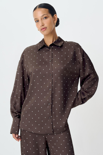 Блузка из сатина в горох (шоколадный) (M) 