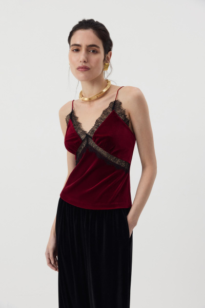 Топ из бархата с кружевом (Винный) (M) 