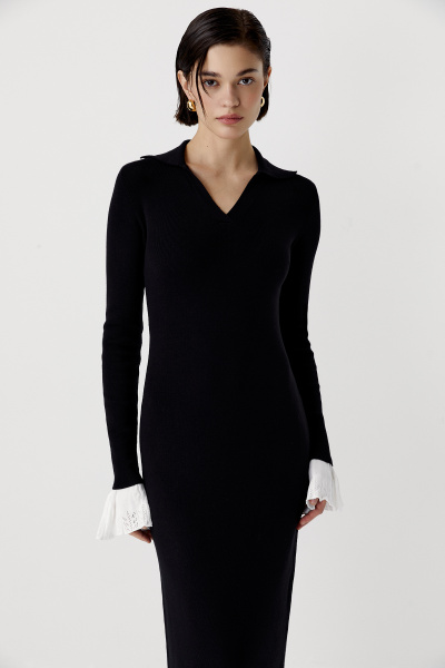 Платье вязаное со съемными манжетами (черный) (M) 