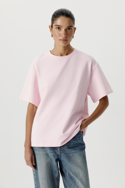 Футболка оверсайз из плотного трикотажа (светло-розовый) (XS/S) 