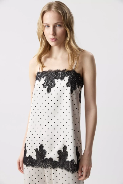 Топ на бретелях с кружевом (Горох на молочном) (S) 