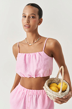 Топ на бретелях изо льна (розовый)