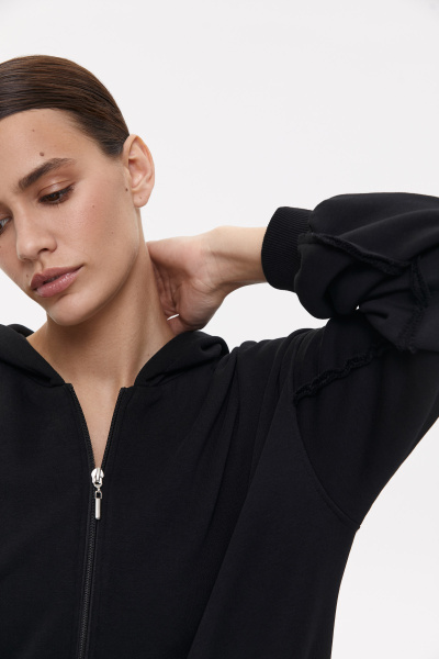 Худи на молнии с необработанными швами (XS/S, черный) 2159