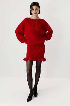 Юбка мини вязаная с декоративными розами (красный)