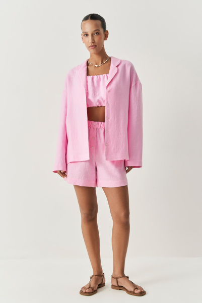 Рубашка изо льна с круглыми лацканами (розовый) (M/L) 