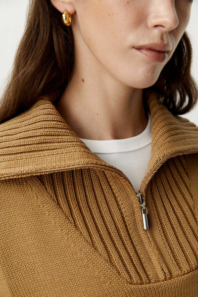 Свитер с воротником на молнии из хлопка (бежевый) (M/L) 