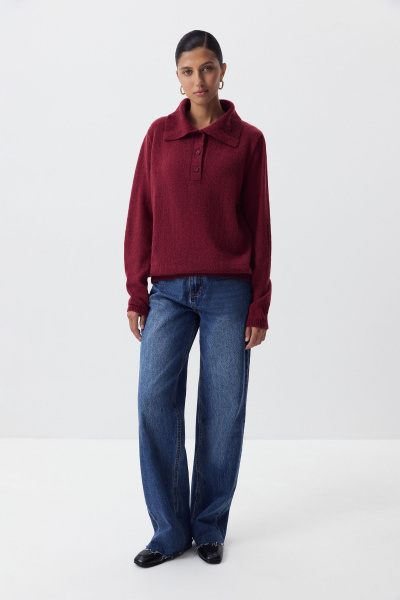 Поло ажурной вязки с длинным рукавом (винный) (XS/S)