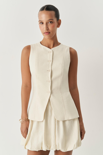 Жилет удлиненный изо льна (ванильный) (M) 