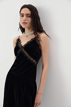 Топ из бархата с кружевом (Черный)