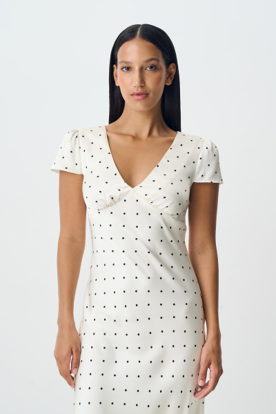 Платье из сатина в горох (ванильный) (XS)