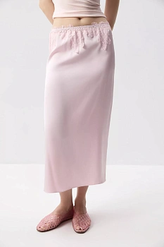 Юбка миди с декоративным кружевом (Нежно-розовый)